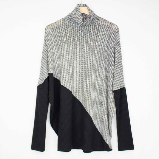 Turtle Neck Diagonal Color Block Top